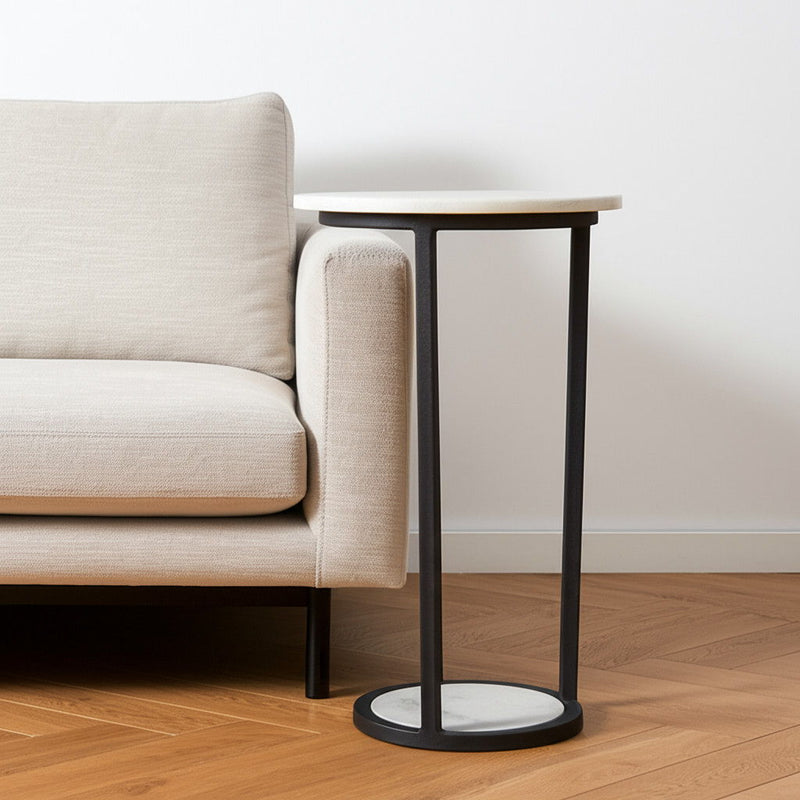 21" Marble Round End Table - Black And White