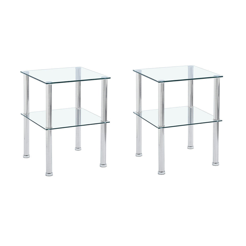 Glass And Metal Square End Tables With Shelf (Set of 2) - Clear / Silver