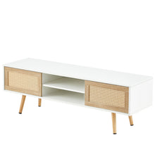 Load image into Gallery viewer, 55.12" Rattan TV Cabinet, Double Sliding Doors For Storage, Adjustable Shelf, Solid Wood Legs, TV Console For Living Room

