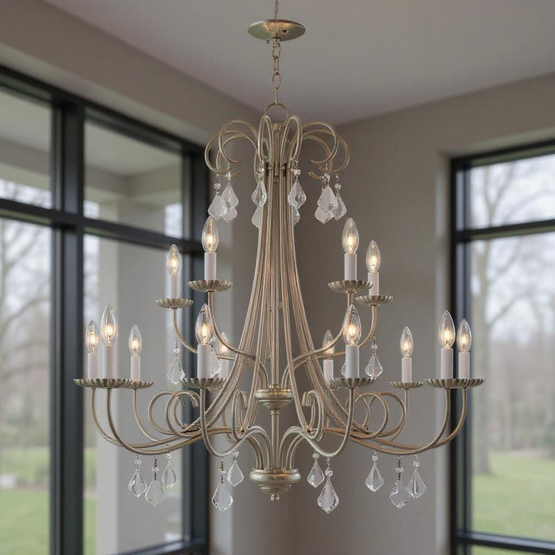 34" Multi Light Dimmable Chandelier With Shades - Nickel