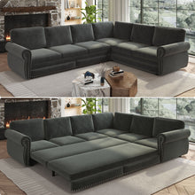 Load image into Gallery viewer, L-Shaped Sofa Couch With Pull Out Bed With Nailhead Trim &amp; Rolled Arm
