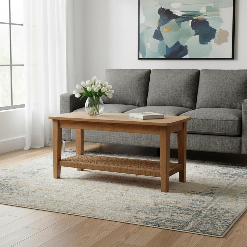 35" Solid Wood Coffee Table With Shelf - Oak
