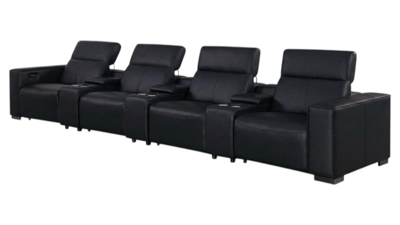 Top Grain Leather Reclining Metal USB Sofa (720319) - Black