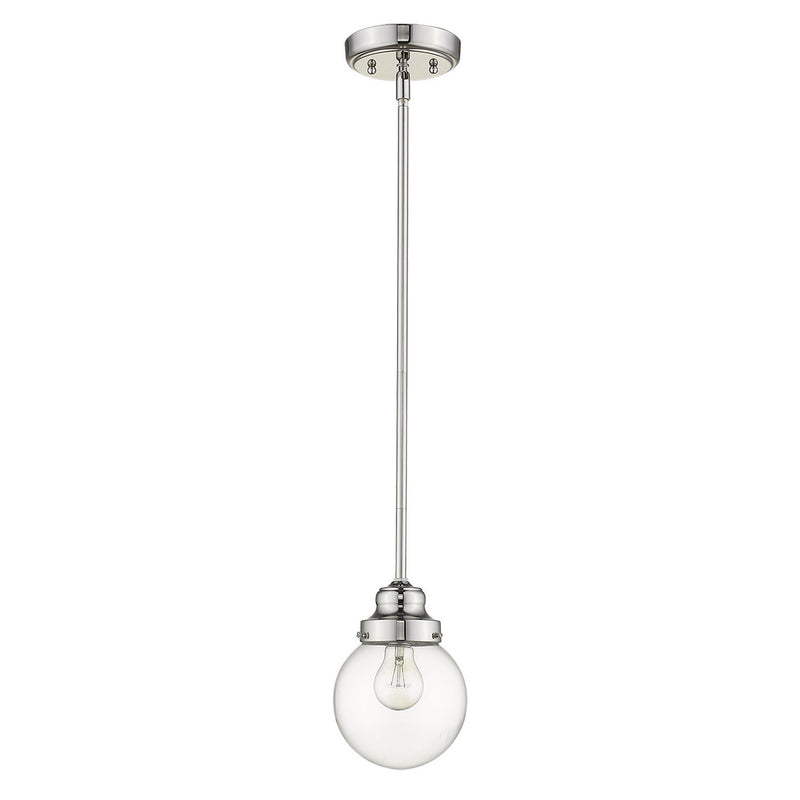 Metal Hanging With Round Clear Glass Shade - Silver