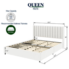 Load image into Gallery viewer, Anda Queen Size Ivory Boucle Upholstered Platform Bed with Patented 4 Drawers Storage, Tufted Headboard, Wooden Slat Mattress Support, No Box Spring Needed.
