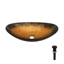 Load image into Gallery viewer, Veined Vessel Sink With Pop Up Drain, Boat Shape Bathroom Sink Above Counter - Gold
