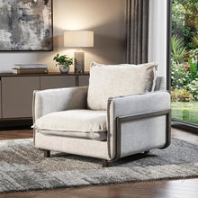 Load image into Gallery viewer, Linen Arm Chair - Cream And Wood Brown
