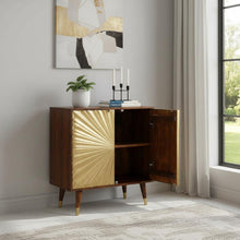 Load image into Gallery viewer, 32" Solid Wood Textured Door Accent Cabinet With Two Doors - Chestnut / Gold
