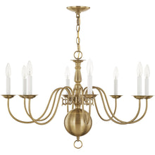 Load image into Gallery viewer, 21" Eight Light Dimmable Chandelier With Shades - Antiqued Brass
