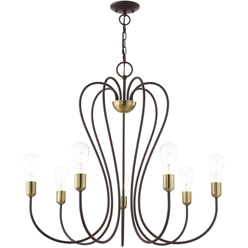 29" Seven Light Dimmable Chandelier With Shades - Bronze