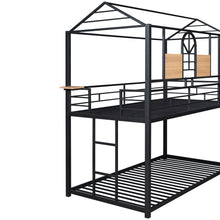 Load image into Gallery viewer, Twin Over Twin Metal Bunk Bed ,Metal Housebed With Slide,Three Colors Available.(Black with Black  Slide)(OLD SKU :LP000095AAB)
