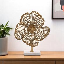 Load image into Gallery viewer, Marble Flowers Abstract Tabletop Sculpture - Antiqued Gold / White
