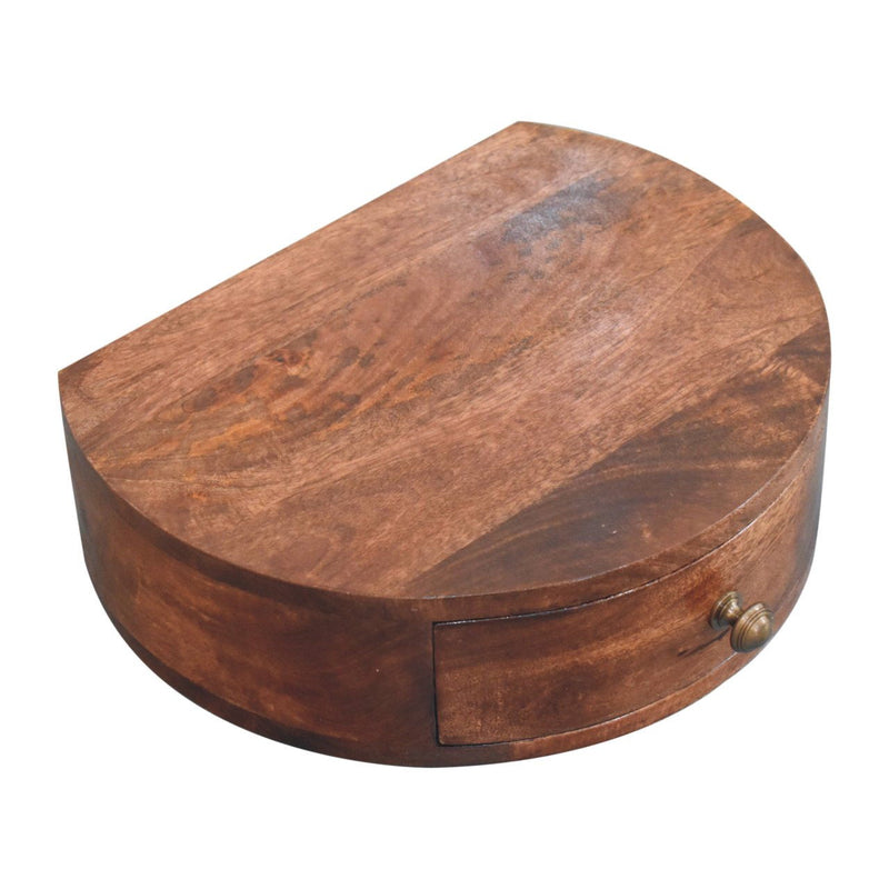 16" Solid Wood One Drawer Half Moon Floating Nightstand - Brown