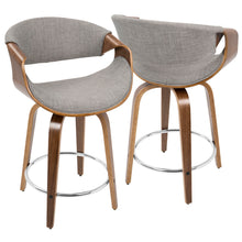 Load image into Gallery viewer, Curvini - Mid-Century Modern Fixed Height Counter Stool With Swivel (Set of 2) - Gray
