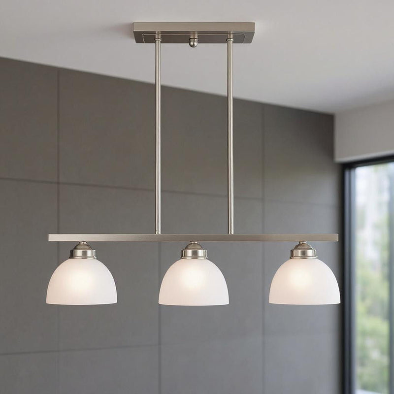 8" Three Light Dimmable Chandelier With Shades - Nickel
