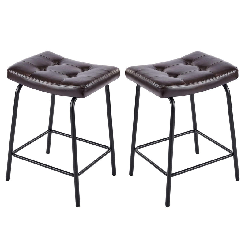 Faux Leather And Metal Counter Height Bar Chairs (Set of 2) - Black & Dark Brown
