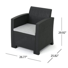 Load image into Gallery viewer, Outdoor Faux Wicker Rattan Style Chat Set With Water Resistant Cushions, 5 Pieces Set - Charcoal / Light Gray
