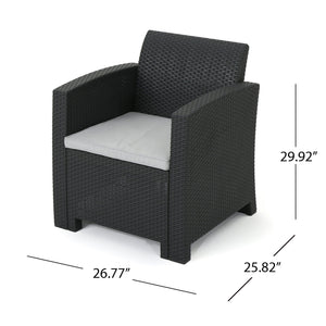 Outdoor Faux Wicker Rattan Style Chat Set With Water Resistant Cushions, 5 Pieces Set - Charcoal / Light Gray