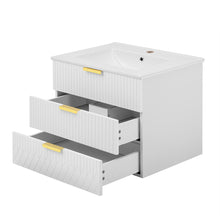 Load image into Gallery viewer, Wall Mounted Floating Cabinet With Side Cabinet Combo, Rectangular Ceramic Sink Vanity
