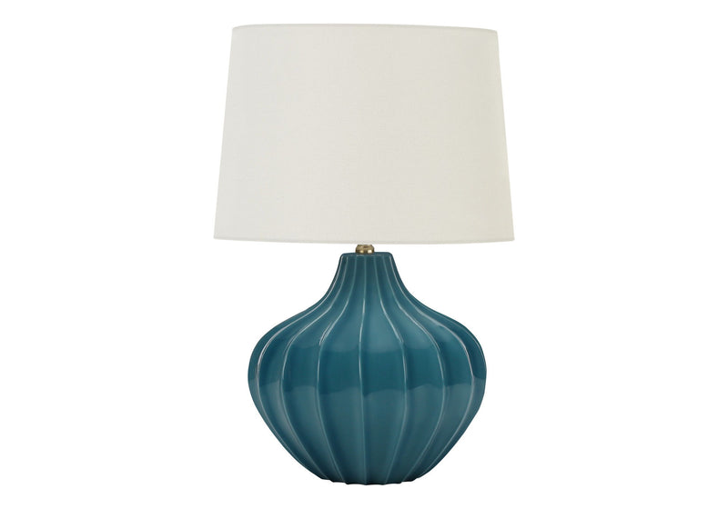 Ceramic Gourd Table Lamp With Cream Empire Shade - Blue