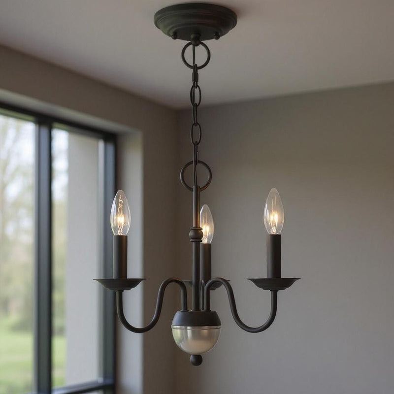13" Three Light Dimmable Chandelier With Shades - Black