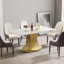 Load image into Gallery viewer, 63&quot; Modern Artificial Stone Panel Golden Stainless Steel Curved Legs, Can Accommodate 6-8 People - White / Gold
