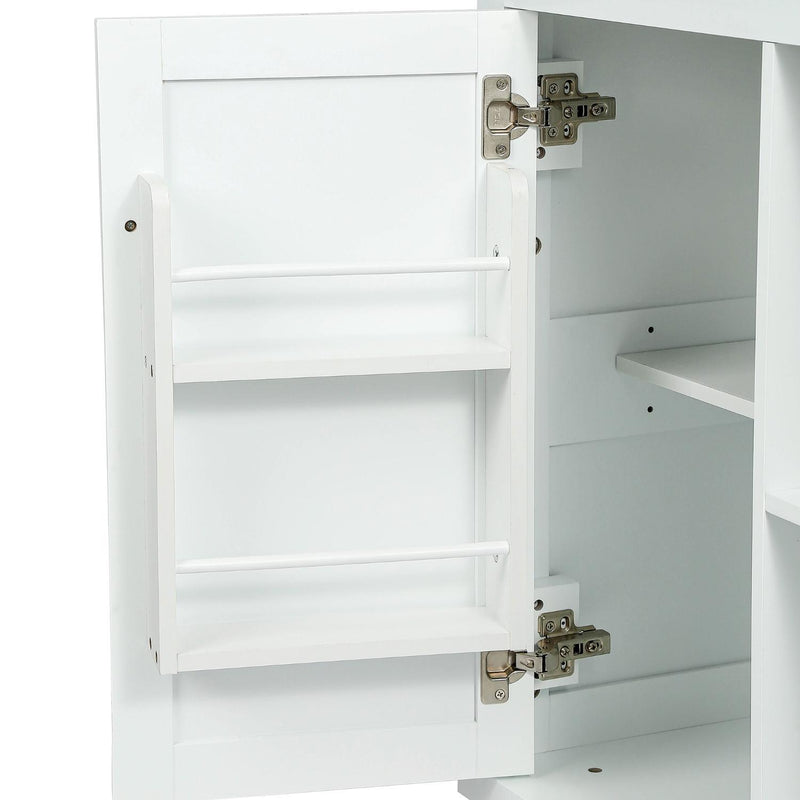 Brown And Wood Flat Door Rolling Kitchen Cart With Storage - White
