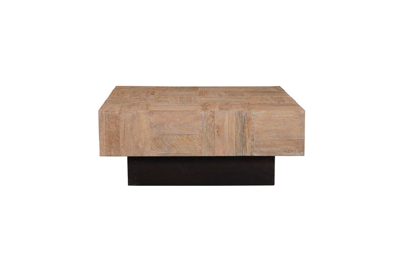 Solid Wood Square Block Coffee Table (Set of 2) - Natural / Dark Brown