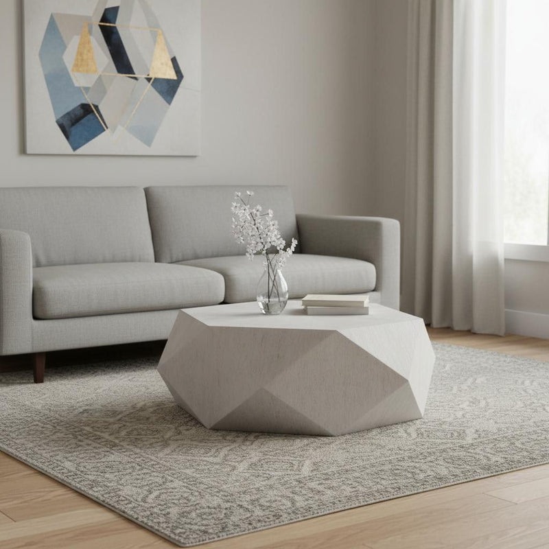 Wood Hexagon Distressed Block Coffee Table - Gray