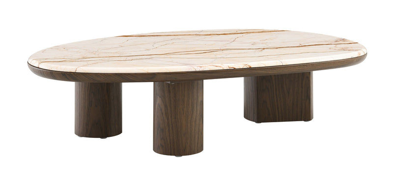 Genuine Marble Wood Oval Coffee Table (716370) - Natural / Brown