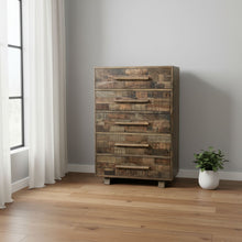Load image into Gallery viewer, 35" Carved Geometric Solid Wood Five Drawer Dresser - Brown
