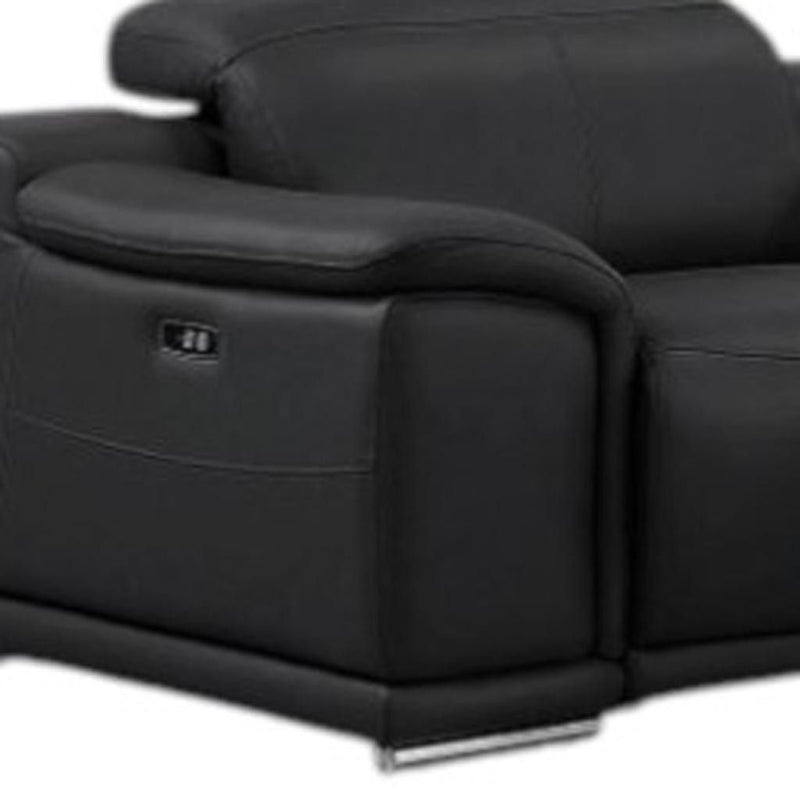 Leather Modular L-Shaped Seven Piece Corner Sectional With Console - Black