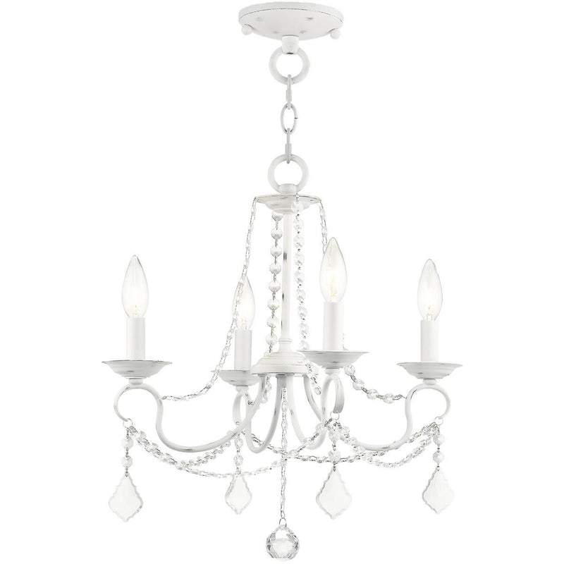 17" Four Light Dimmable Chandelier With Shades - Antiqued White