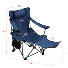 Load image into Gallery viewer, Outdoor Camping Chair With 3 Level Reclining, Side Pockets &amp; Cup Holder, Folding With Carry Bag - Dark Blue
