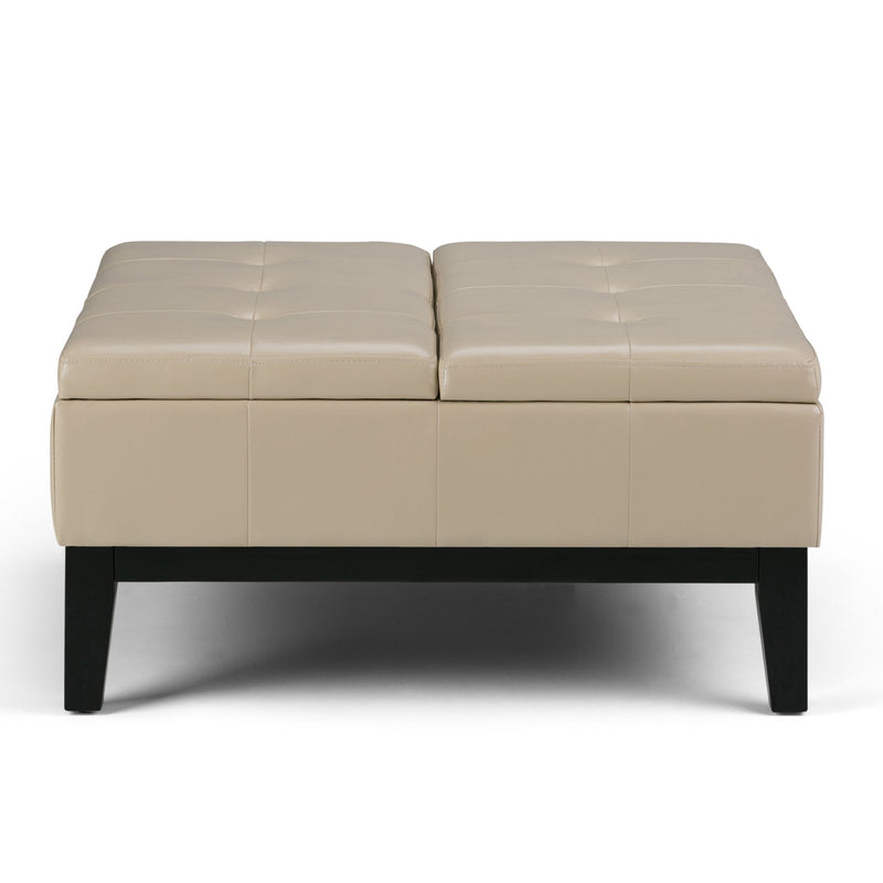 36" Leather Cocktail Ottoman With Storage - Cream / Dark Brown