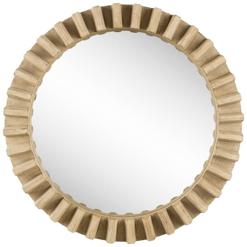 35" Round Natural Frame Wall Mirror - Brown