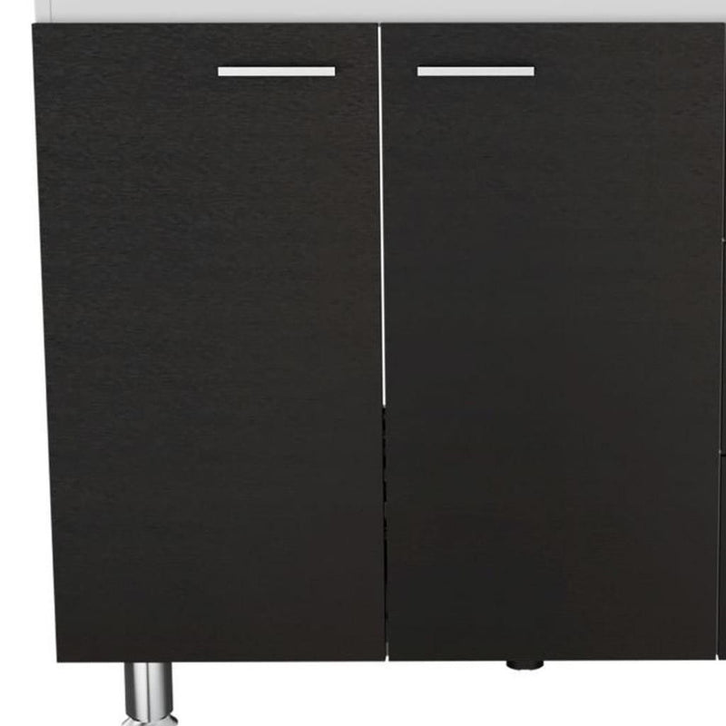 Wood Gloss Finish Door Accent Cabinet With Three Drawers - Black