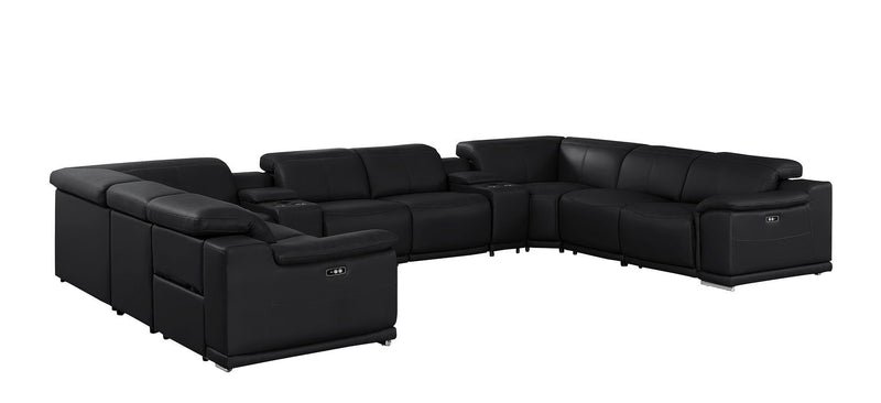 Leather Modular U Shaped Ten Piece Corner Sectional With Console - Battleship Gray