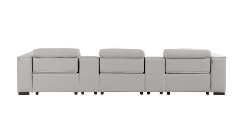 Top Grain Leather Reclining Metal USB Sofa (720315) - Light Gray