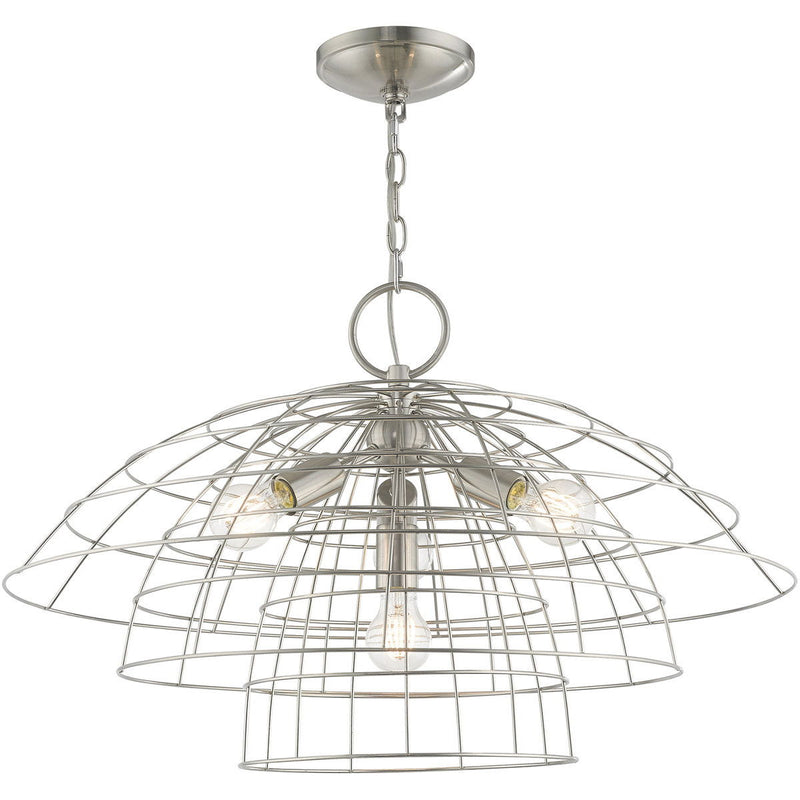 18'' Four Light Dimmable Chandelier With Shades - Nickel / Pearl Silver