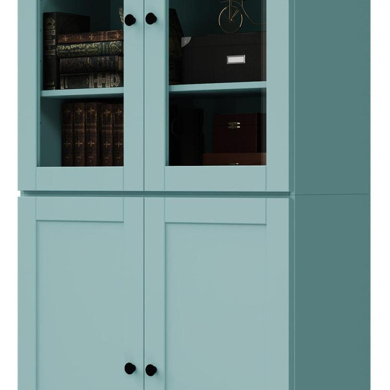 Solid Wood Adjustable Six Tier Library Bookcase With Four Doors (751511) - Aqua