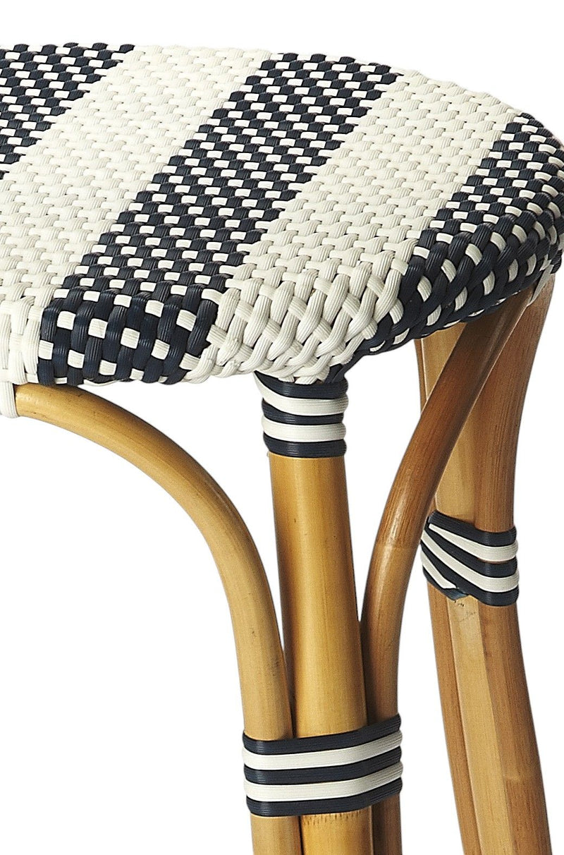 Natural Rattan Backless Bar Height Bar Chair - Blue / White
