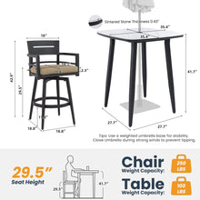 Load image into Gallery viewer, 5 Pieces Outdoor Patio Bar Set, Rounded Square Sintered Stone Table &amp; 4 Swivel Bar Chairs
