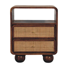 Load image into Gallery viewer, 22" Solid Wood Cane Rat Two Drawer Nightstand - Chestnut And Natural
