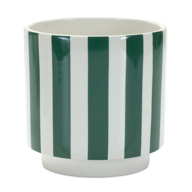 Dolomite Striped Round Pot Planters (Set of 2) - Green / White