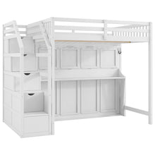 Load image into Gallery viewer, Full Long Loft Bed With Storage Staircase, Murphy Bed, LED Light - White
