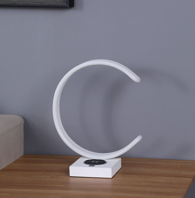 Metal LED With USB Wireless Charger Table Lamp - White