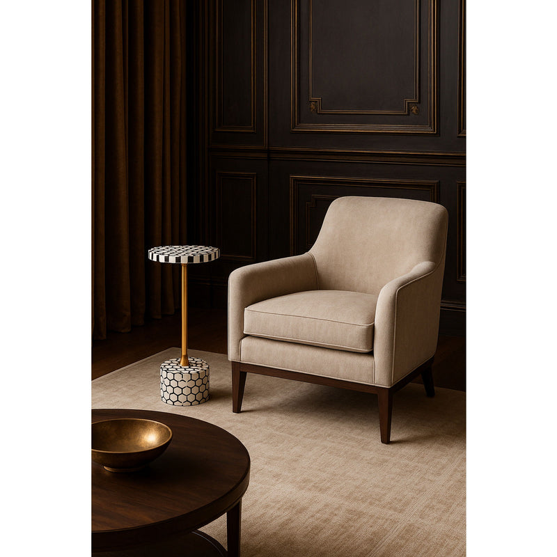 Faux Marble Iron Oval Pedestal End Table - Black / White / Gold
