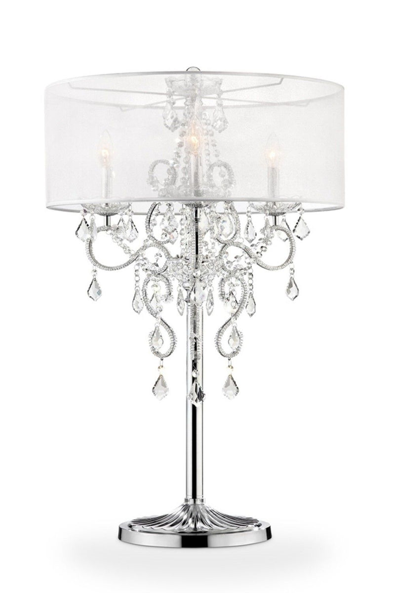 Glam Faux Crystal Accent Table Lamp With See Thru Shade - Silver