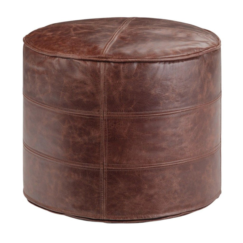 18" Leather Round Pouf Ottoman - Brown
